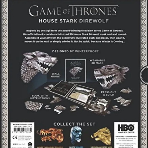 New Game of Thrones Mask - House Star Direwolf 3D Mask Wall Mount HBO - Picture 3 of 9